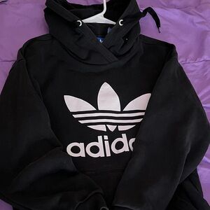 • ADIDAS WOMENS plain black logo hoodie size small **VISIBLE FLAW PICTURED!!